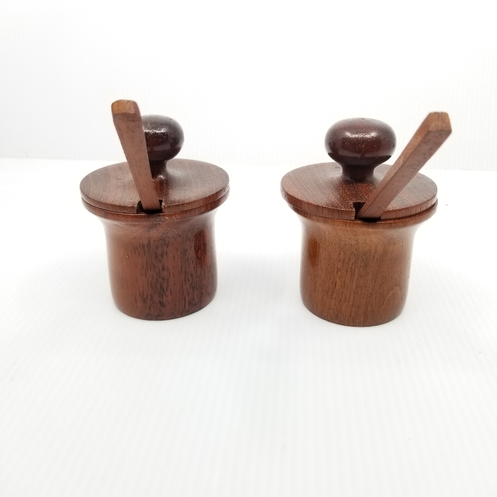 Primitive Farmhouse Condiment Spice Salt Pepper Wooden Set With Spoon‎ - Picture 5 of 10